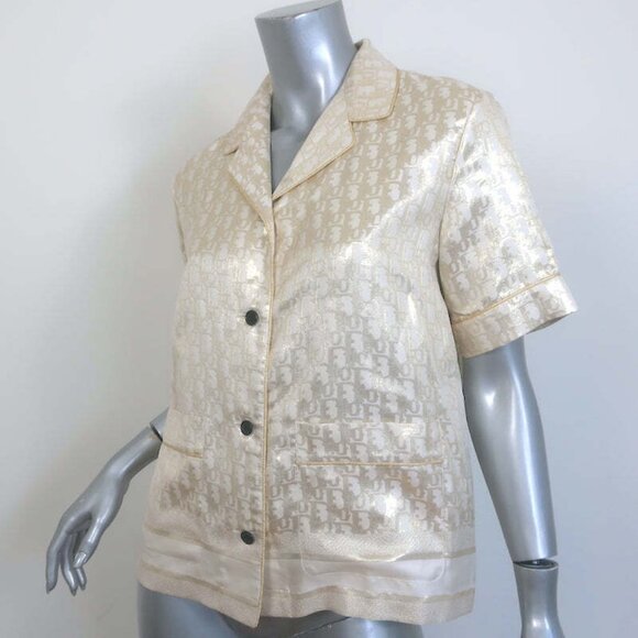 Christian Dior Chez Moi Short Sleeve Pajama Shirt Gold Metallic Size US 4 - Picture 2 of 6